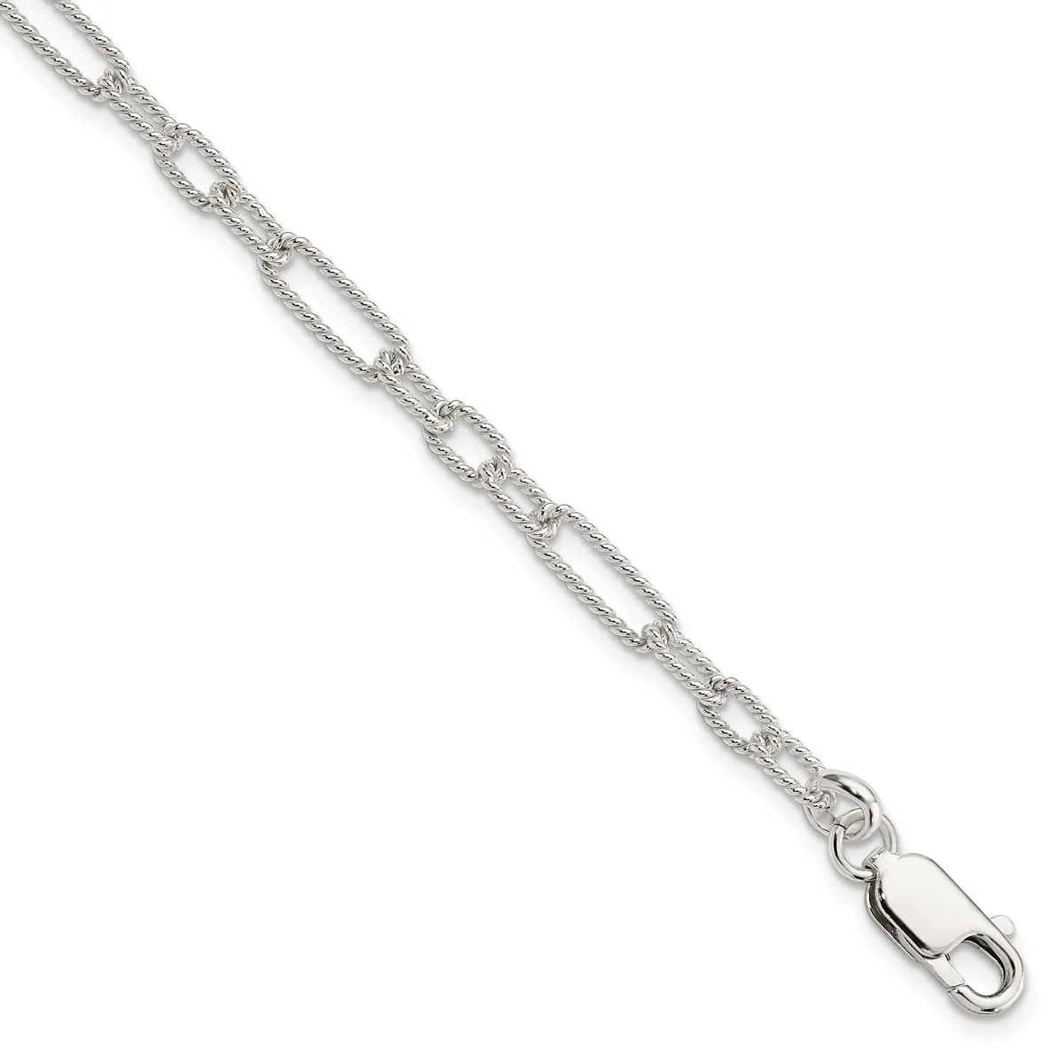 Silver-toned chain necklace with alternating oval and textured links, featuring a lobster claw clasp at the end.