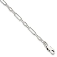 Silver-toned chain necklace with alternating oval and textured links, featuring a lobster claw clasp at the end.