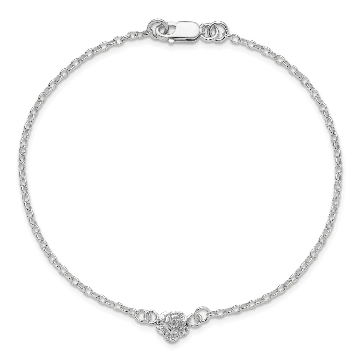 Silver chain bracelet with a small heart-shaped pendant set with clear stones, featuring a lobster clasp closure.