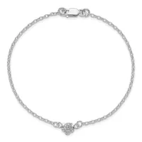 Silver chain bracelet with a small heart-shaped pendant set with clear stones, featuring a lobster clasp closure.