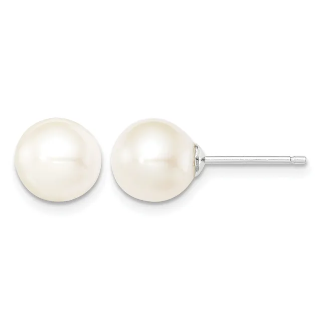 Sterling Silver FWC Round Pearl Post Earrings — 8 to 9 mm (range) · White