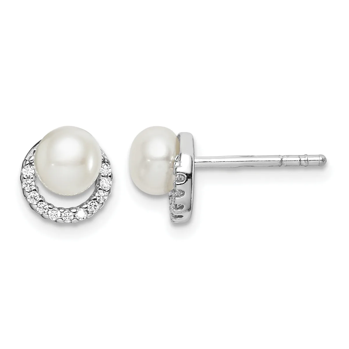 Sterling Silver FWC Round Pearl Post Earrings — Sterling Silver