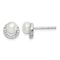 Sterling Silver FWC Round Pearl Post Earrings — Sterling Silver