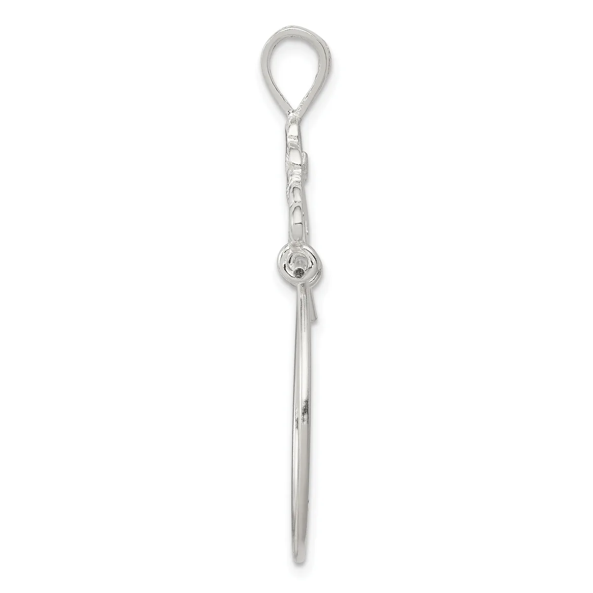 A silver eye hook with a decorative twisted stem and a plain rod below, shown vertically against a white background.
