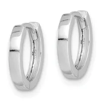 Pair of polished silver hoop earrings with a chunky, rounded profile and a hinged clasp closure, shown from a front and slightly angled view.