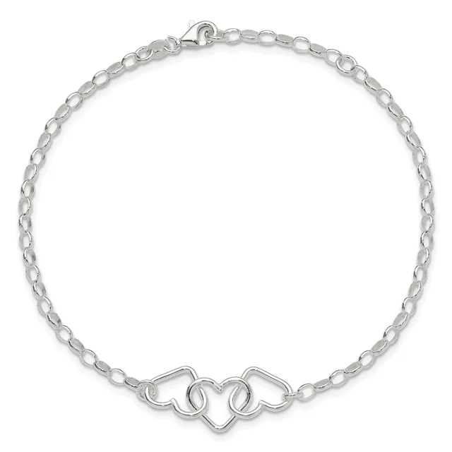 Silver-toned chain bracelet with oval links and a decorative heart charm centerpiece, displayed against a white background.
