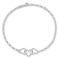 Silver-toned chain bracelet with oval links and a decorative heart charm centerpiece, displayed against a white background.