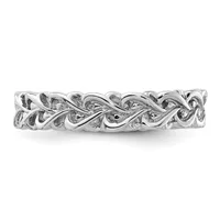Silver twisted rope bangle bracelet with an ornate interlocking pattern, shown against a white background.