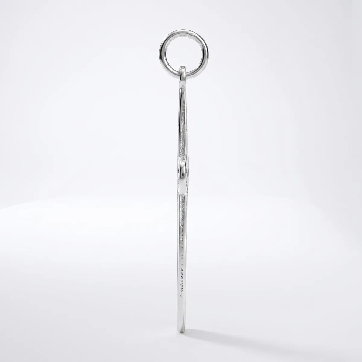 A long slender metal rod with a small loop at the top and a circular ring attached to the loop, displayed vertically against a white background.