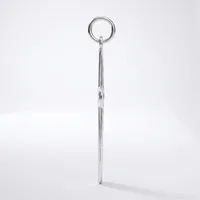 A long slender metal rod with a small loop at the top and a circular ring attached to the loop, displayed vertically against a white background.