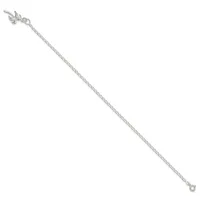 A delicate silver chain bracelet with an ornamental leaf-shaped clasp at one end and a small loop at the other.