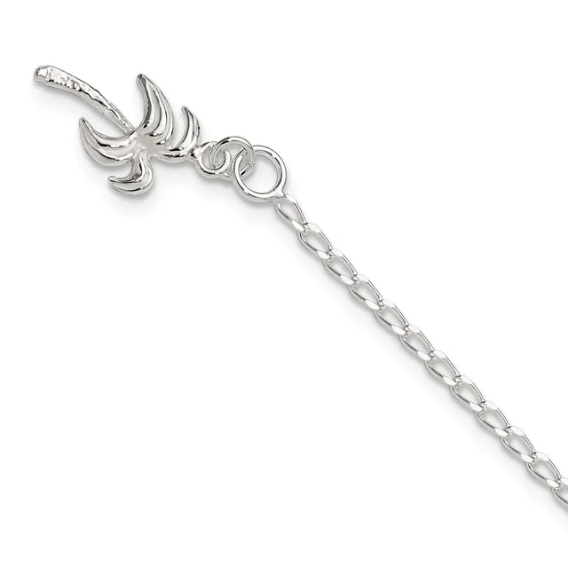 Sterling silver bracelet with a decorative banana charm at one end and an adjustable chain with lobster clasp closure.