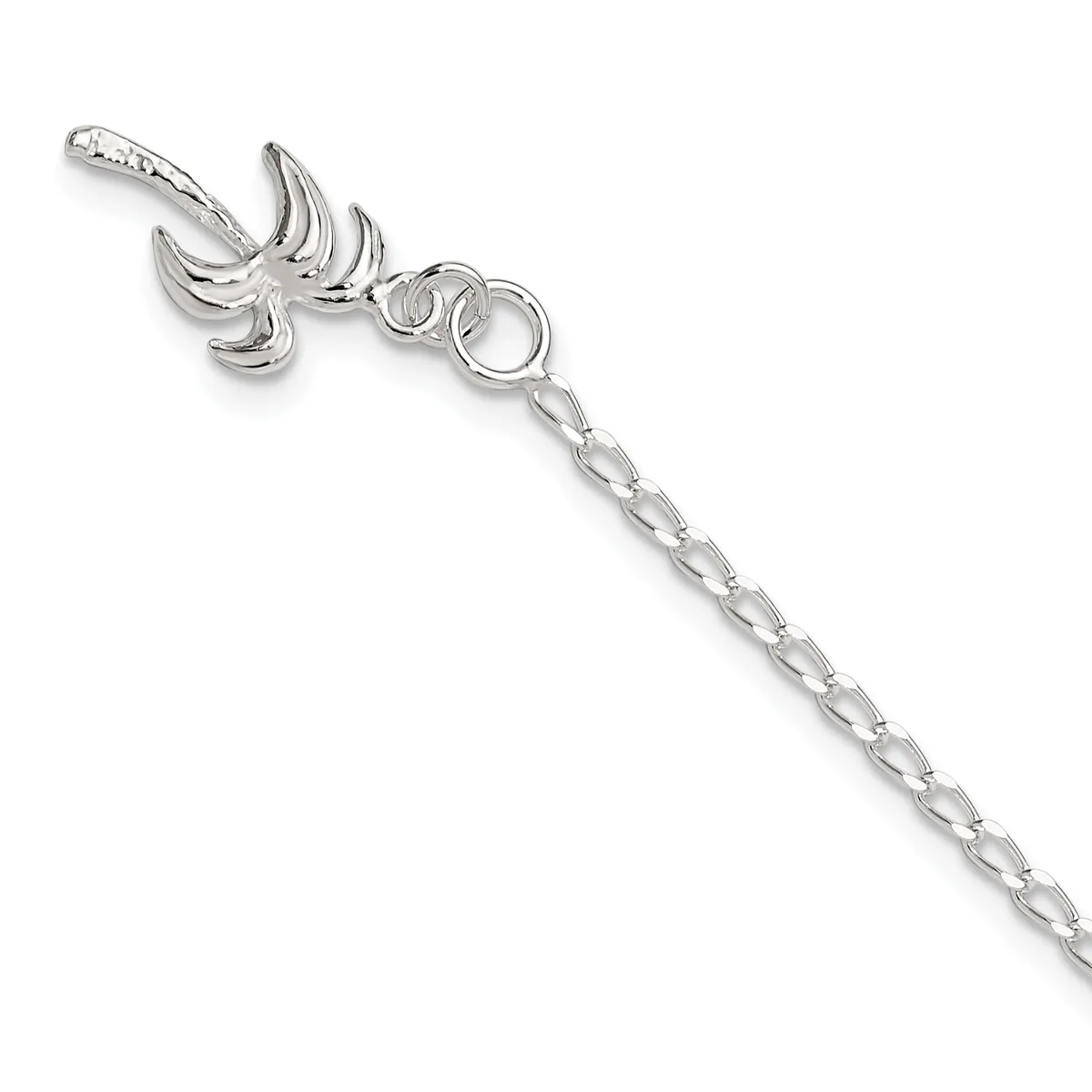 Sterling silver bracelet with a decorative banana charm at one end and an adjustable chain with lobster clasp closure.
