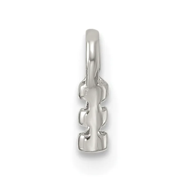 Silver pendant with a hollow cylindrical body featuring three decorative raised bands or loops around the middle section, suspended from a curved bail loop at the top.