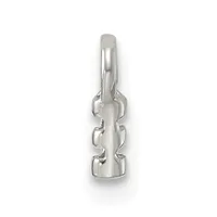 Silver pendant with a hollow cylindrical body featuring three decorative raised bands or loops around the middle section, suspended from a curved bail loop at the top.