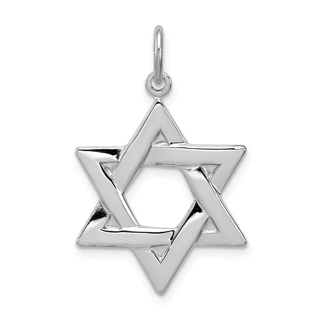 A silver Star of David pendant with a polished finish and a small loop attachment at the top.