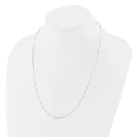 A delicate silver-toned chain necklace displayed on a white mannequin bust.