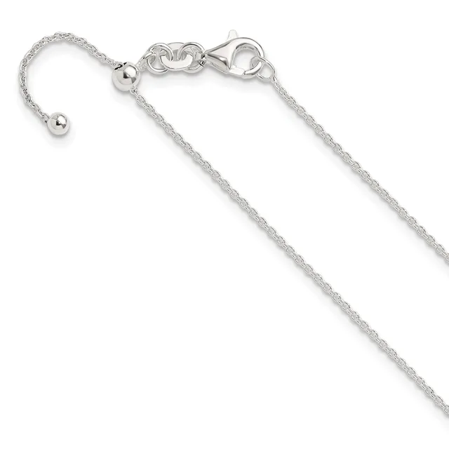Sterling silver chain necklace with lobster claw clasp and adjustable ball ends, displayed against a white background.