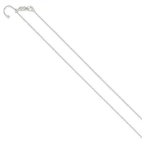 A long silver chain necklace with an ornate clasp at the top end, displayed against a white background.