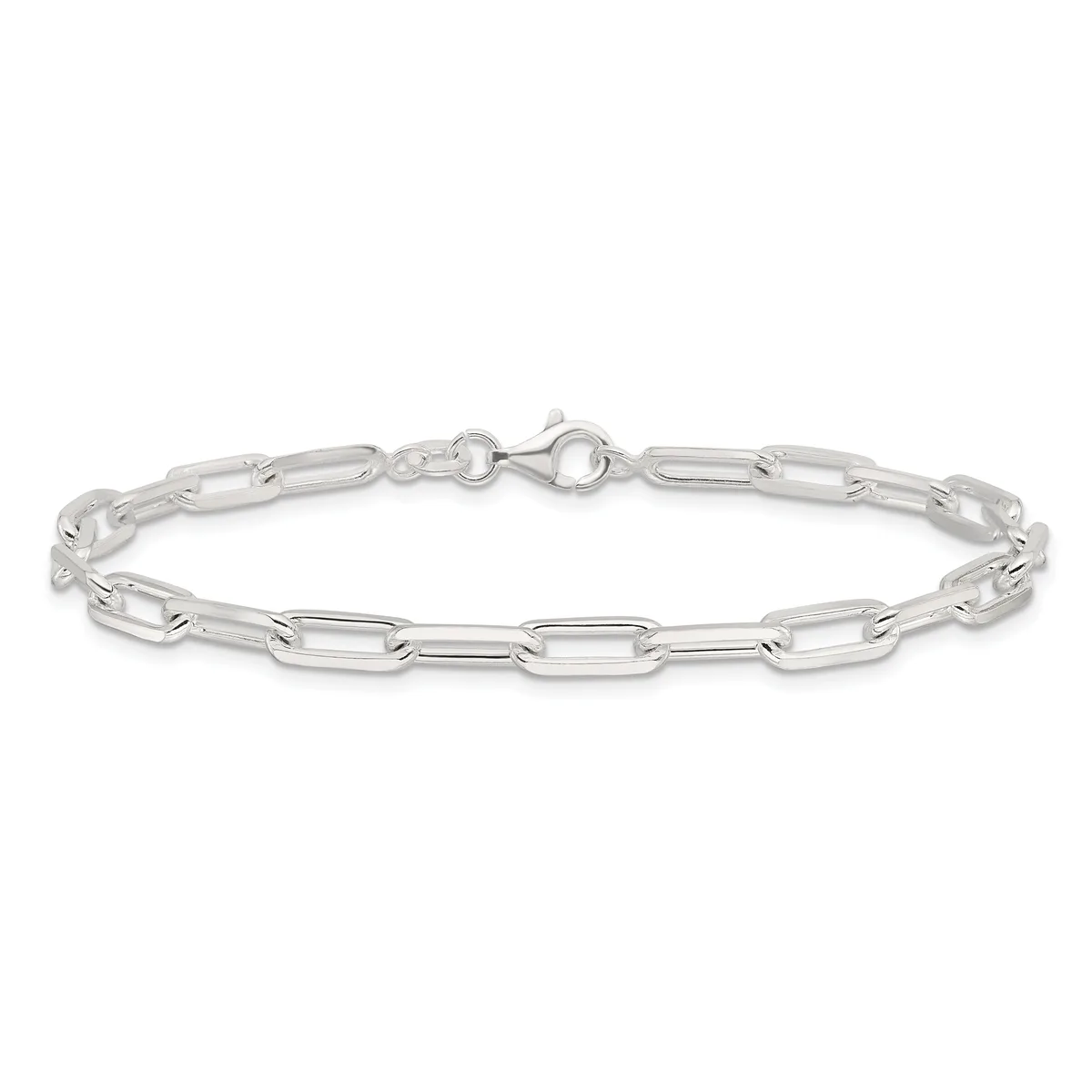 A silver paperclip-style link bracelet with a polished finish and spring ring clasp, displayed against a white background.