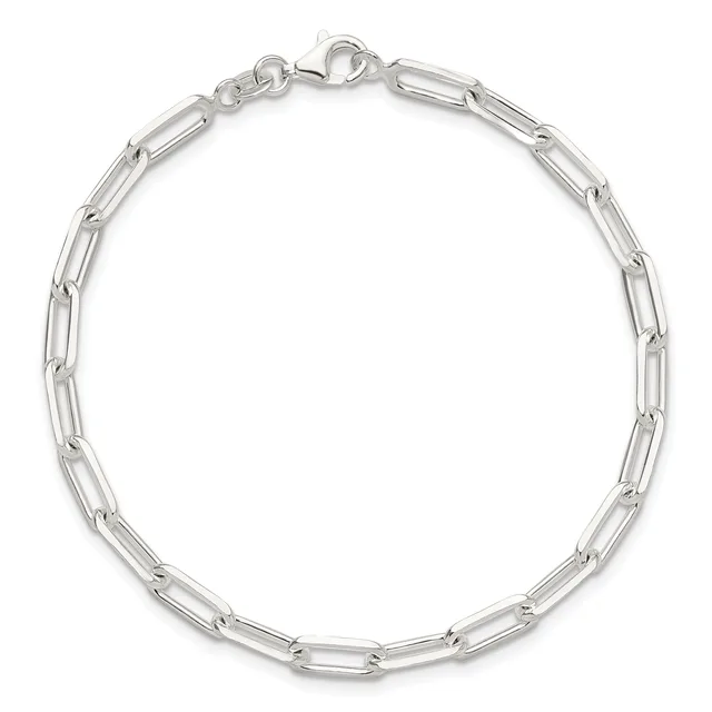 A silver-toned rectangular link bracelet with a lobster claw clasp, displayed against a white background.