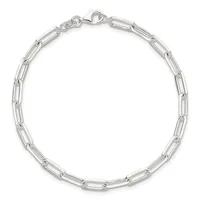 A silver-toned rectangular link bracelet with a lobster claw clasp, displayed against a white background.