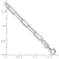Silver-toned metal chain with elongated oval links shown against a ruler measuring its dimensions, approximately 1.5 inches in length with a clasp at the end.