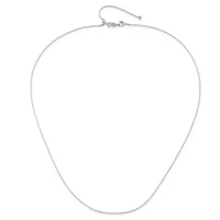 A silver snake chain necklace with a lobster clasp, shown laid out in an oval shape against a white background.