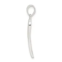 A silver-toned metal loop pendant with a long cylindrical bail and small decorative accent, shown hanging against a white background.