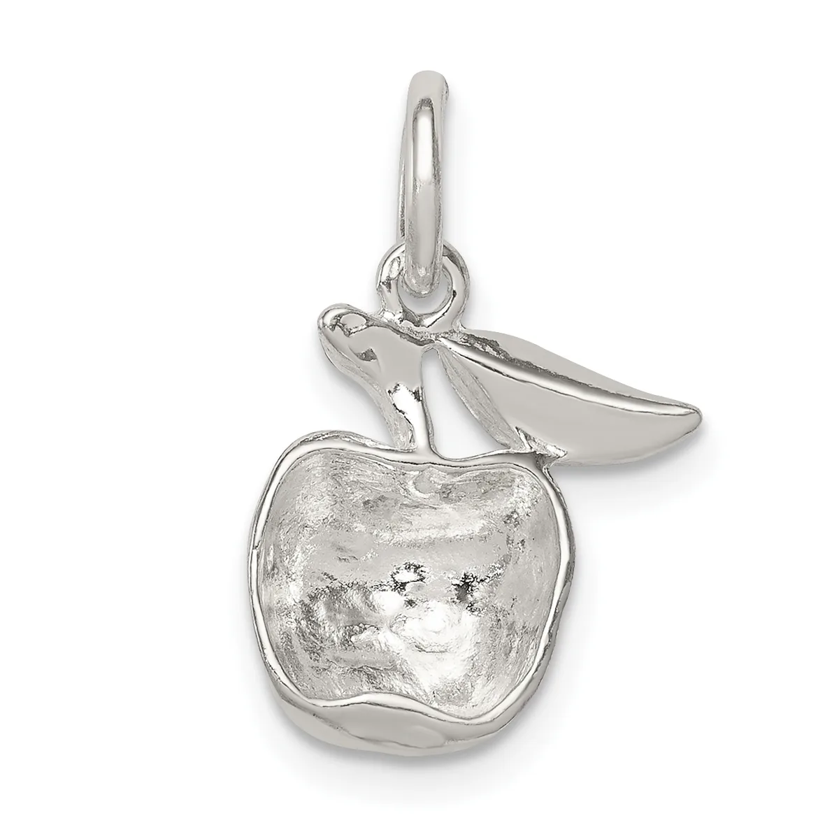 Sterling silver charm pendant featuring an apple and banana attached to a bail loop.