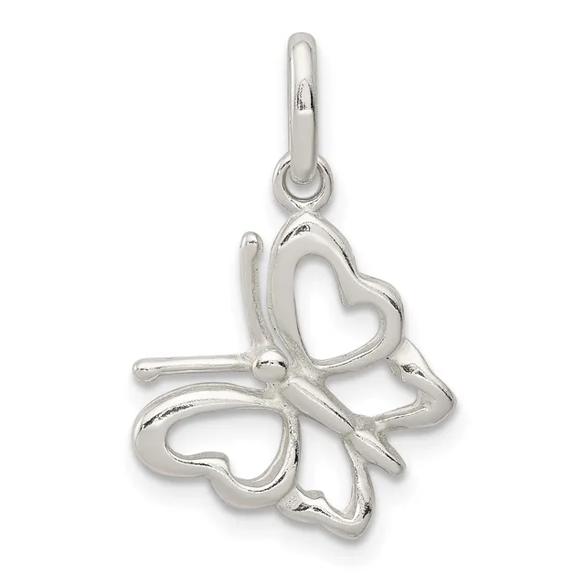 Silver four-leaf clover pendant with open heart-shaped cutouts on each leaf, hanging from a small loop bail.