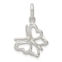 Silver four-leaf clover pendant with open heart-shaped cutouts on each leaf, hanging from a small loop bail.