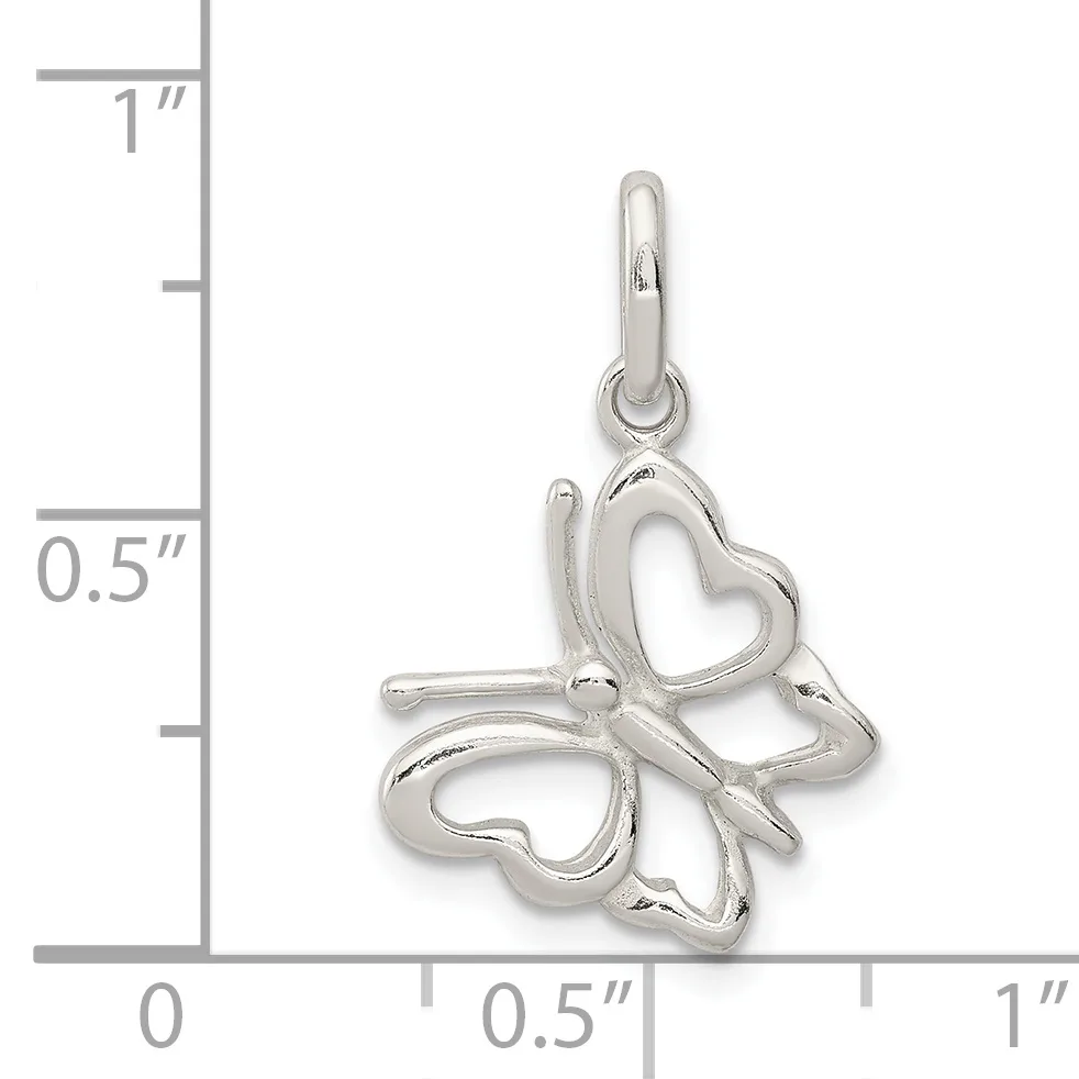 Silver pendant featuring two connected heart shapes with a bow, shown next to a ruler indicating approximately one inch in height.