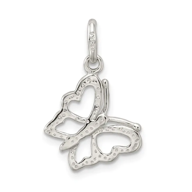Silver charm pendant featuring three interlocking heart shapes with dotted texturing, suspended from a bail loop.