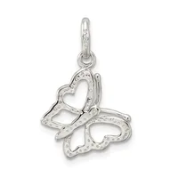 Silver charm pendant featuring three interlocking heart shapes with dotted texturing, suspended from a bail loop.