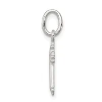 A silver keychain charm consisting of an oval ring attached to an elongated tapered shaft with decorative swirled details in the middle section.