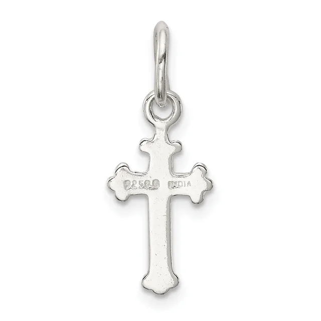 Sterling silver cross pendant with flared ends and a loop attachment at the top, displayed against a white background.