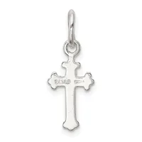 Sterling silver cross pendant with flared ends and a loop attachment at the top, displayed against a white background.