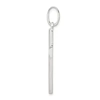 A silver-toned long pendant with an oval loop at the top and a slender rectangular shaft below, displayed vertically against a white background.