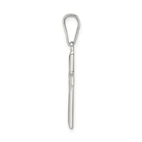 A silver-toned metal lanyard hook with a teardrop-shaped carabiner at the top and a long chain attachment below.