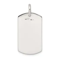 A polished silver dog tag pendant with rounded rectangular shape and a loop bail at the top, shown against a white background.