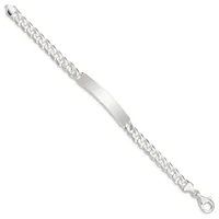 Silver curb chain bracelet with a rectangular nameplate panel in the center, displayed against a white background.