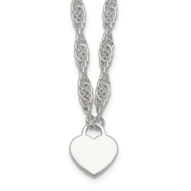 Silver-toned chain necklace with a twisted rope link design and a polished heart-shaped pendant hanging from the center.