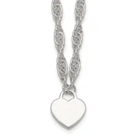 Silver-toned chain necklace with a twisted rope link design and a polished heart-shaped pendant hanging from the center.