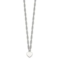 Silver-toned twisted rope chain necklace with a small polished heart pendant hanging from the center.