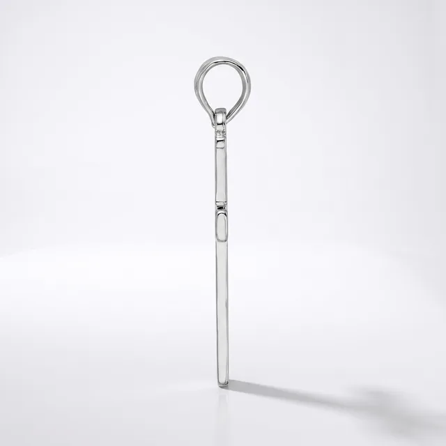 A stainless steel eye bolt with a long shaft and threaded collar, photographed against a white background with a soft shadow.