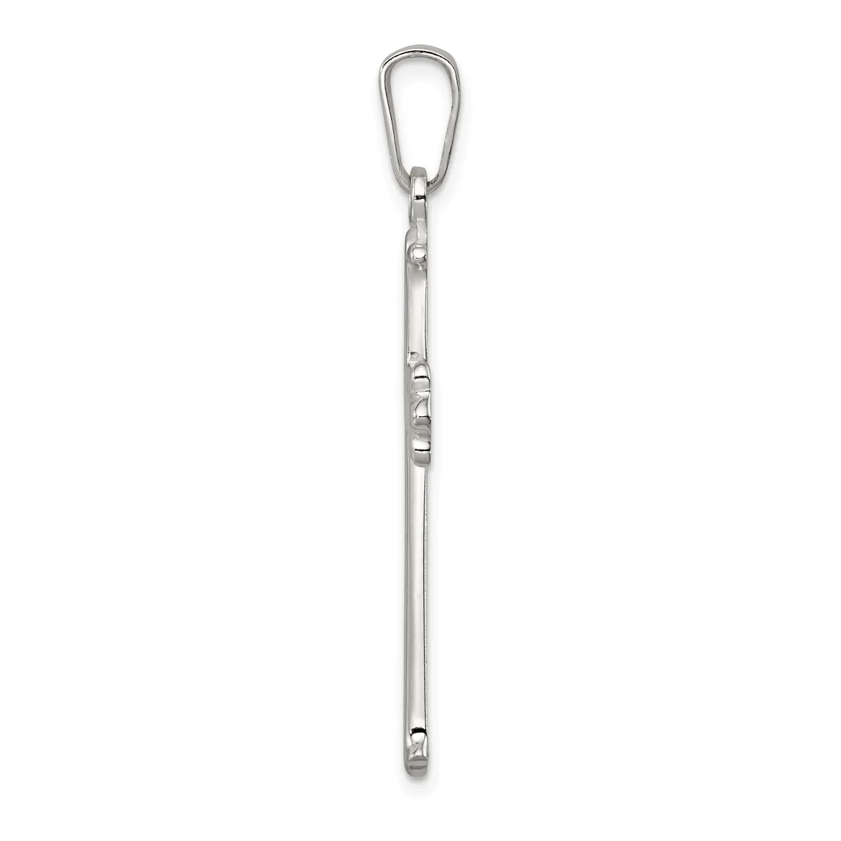 A long silver carabiner clip with a threaded screw lock mechanism and metal rod attachment point, displayed vertically against a white background.