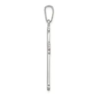A long silver carabiner clip with a threaded screw lock mechanism and metal rod attachment point, displayed vertically against a white background.