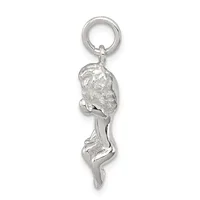 Silver charm pendant featuring a textured spherical head atop an elongated curved body, suspended from a split ring loop.