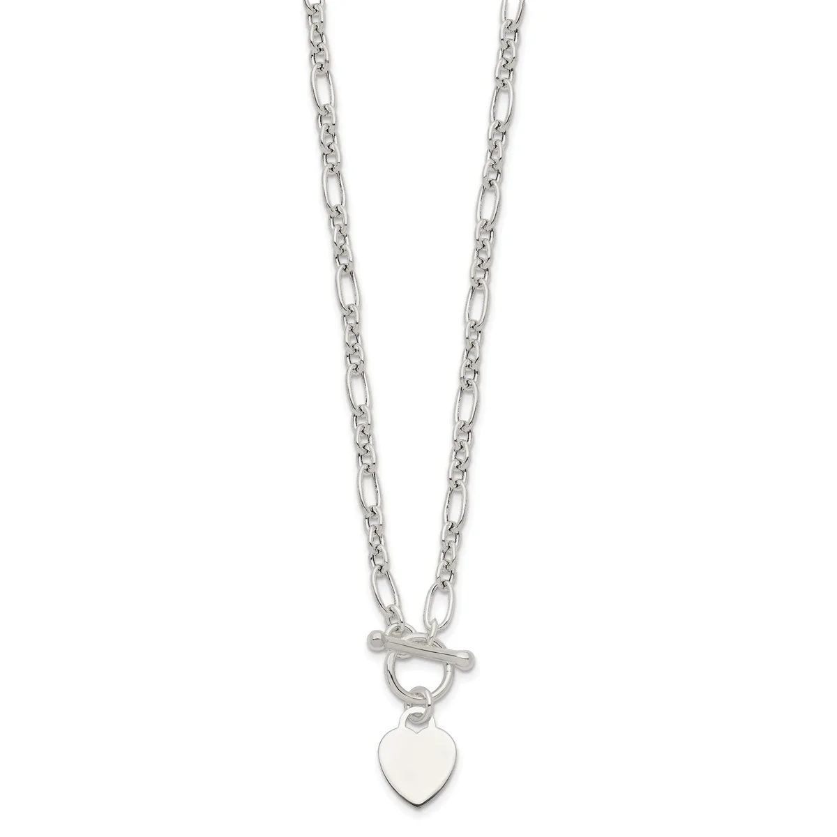 Silver-tone chain necklace with a toggle clasp and a small heart-shaped pendant hanging from the center.